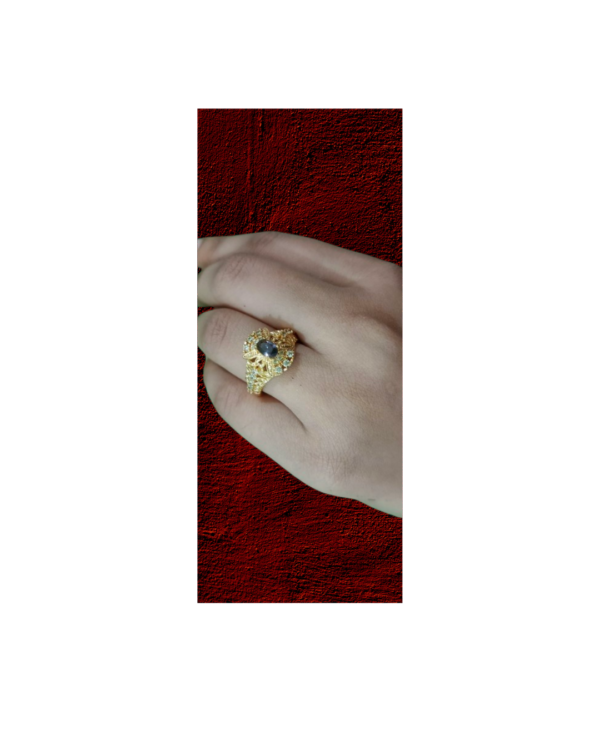 Ring, Artificial golden ring with white green diamond - Image 3